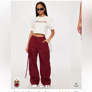 Fashion Nova Burgundy Wide Leg Cargo Pants